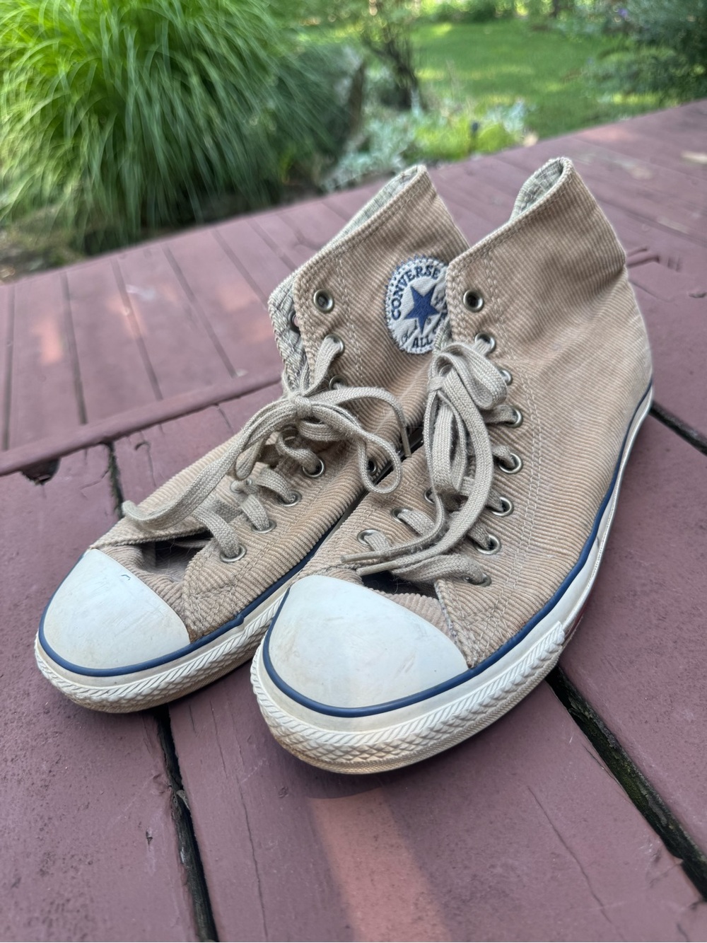 Rare Converse Corduroy High Top Sneakers in Cornstalk with Plaid Lining